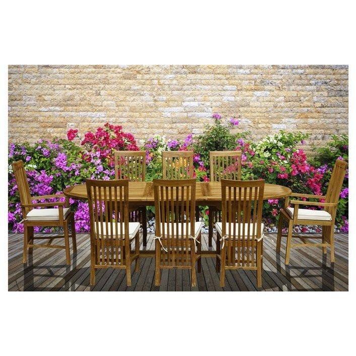 9 Piece Oval Teak Wood Balero Table/Chair Set With Cushions - Chic Teak