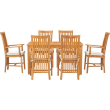 7 Piece Teak Wood Balero 55" Bistro Dining Set with 6 Arm Chairs