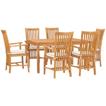 7 Piece Teak Wood Balero 55" Bistro Dining Set with 6 Arm Chairs