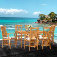 7 Piece Teak Wood Balero 55" Bistro Dining Set with 6 Arm Chairs