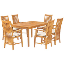 7 Piece Teak Wood Balero 55" Bistro Dining Set with 6 Arm Chairs
