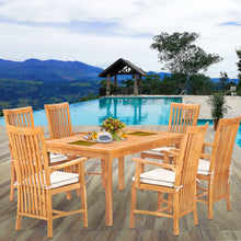 7 Piece Teak Wood Balero 55" Bistro Dining Set with 6 Arm Chairs