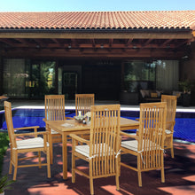 7 Piece Teak Wood West Palm 55" Bistro Dining Set with 6 Arm Chairs