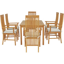 7 Piece Teak Wood West Palm 55" Bistro Dining Set with 6 Arm Chairs