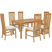 7 Piece Teak Wood West Palm 55" Bistro Dining Set with 6 Side Chairs