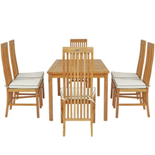 7 Piece Teak Wood West Palm 63" Bistro Dining Set with 6 Side Chairs