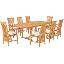 9 Piece Teak Wood Balero Outdoor Patio Dining Set including Oval Extension Table & 8 Arm Chairs