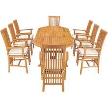 9 Piece Teak Wood Balero Outdoor Patio Dining Set including Oval Extension Table & 8 Arm Chairs