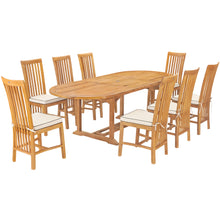 9 Piece Teak Wood Balero Outdoor Patio Dining Set including Oval Extension Table & 8 Side Chairs
