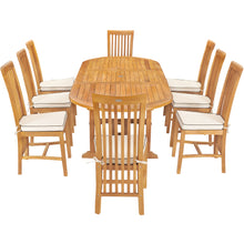 9 Piece Teak Wood Balero Outdoor Patio Dining Set including Oval Extension Table & 8 Side Chairs