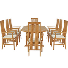 9 Piece Teak Wood West Palm Outdoor Patio Dining Set including Oval Extension Table & 8 Arm Chairs