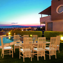 9 Piece Teak Wood West Palm Outdoor Patio Dining Set including Oval Extension Table & 8 Arm Chairs