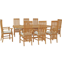 9 Piece Teak Wood West Palm Outdoor Patio Dining Set including Oval Extension Table & 8 Arm Chairs