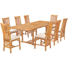 9 Piece Teak Wood Balero Outdoor Patio Dining Set including Rectangular Extension Table & 8 Side Chairs