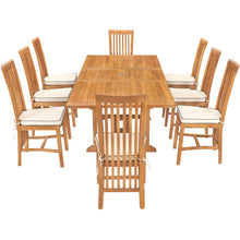 9 Piece Teak Wood Balero Outdoor Patio Dining Set including Rectangular Extension Table & 8 Side Chairs