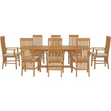 9 Piece Teak Wood West Palm Outdoor Patio Dining Set including Semi-Oval Extension Table & 8 Arm Chairs