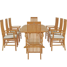 9 Piece Teak Wood West Palm Outdoor Patio Dining Set including Semi-Oval Extension Table & 8 Arm Chairs