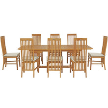 9 Piece Teak Wood West Palm Outdoor Patio Dining Set including Semi-Oval Extension Table & 8 Side Chairs