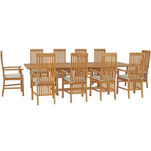 11 Piece Teak Wood West Palm Patio Dining Set including Rectangular Double Extension Table & 10 Arm Chairs