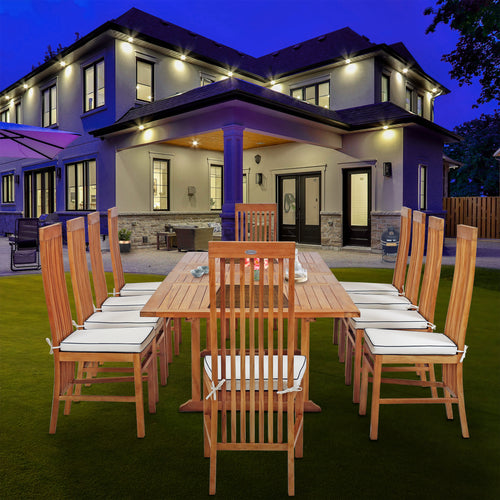 11 Piece Teak Wood West Palm Patio Dining Set including Rectangular Double Extension Table & 10 Side Chairs