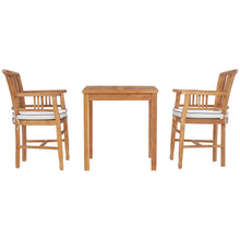 3 Piece Teak Wood Orleans Intimate Bistro Dining Set including 27" Square Table and 2 Arm Chairs