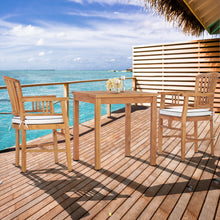 3 Piece Teak Wood Orleans Intimate Bistro Dining Set including 27" Square Table and 2 Arm Chairs