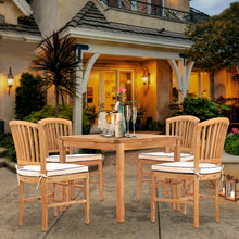 5 Piece Teak Wood Orleans Bistro Dining Set including 35" Square Table and 4 Side Chairs