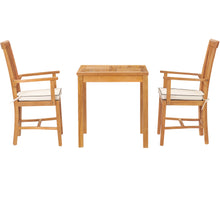 3 Piece Teak Wood Balero Intimate Bistro Dining Set including 27" Table and 2 Arm Chairs