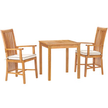 3 Piece Teak Wood Balero Intimate Bistro Dining Set including 27" Table and 2 Arm Chairs
