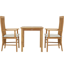 3 Piece Teak Wood West Palm Intimate Bistro Dining Set including 27" Table and 2 Arm Chairs