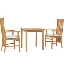 3 Piece Teak Wood West Palm Intimate Bistro Dining Set including 27" Table and 2 Arm Chairs