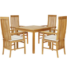 5 Piece Teak Wood West Palm Patio Bistro Dining Set including 35" Table and 4 Arm Chairs