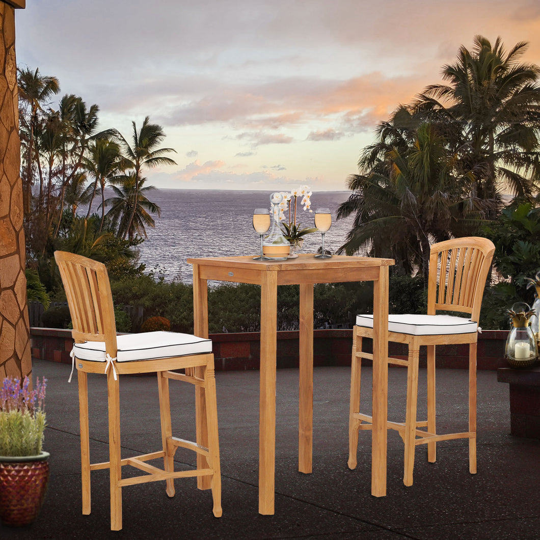 3 Piece Teak Wood Orleans Intimate Patio Bistro Bar Set including 27