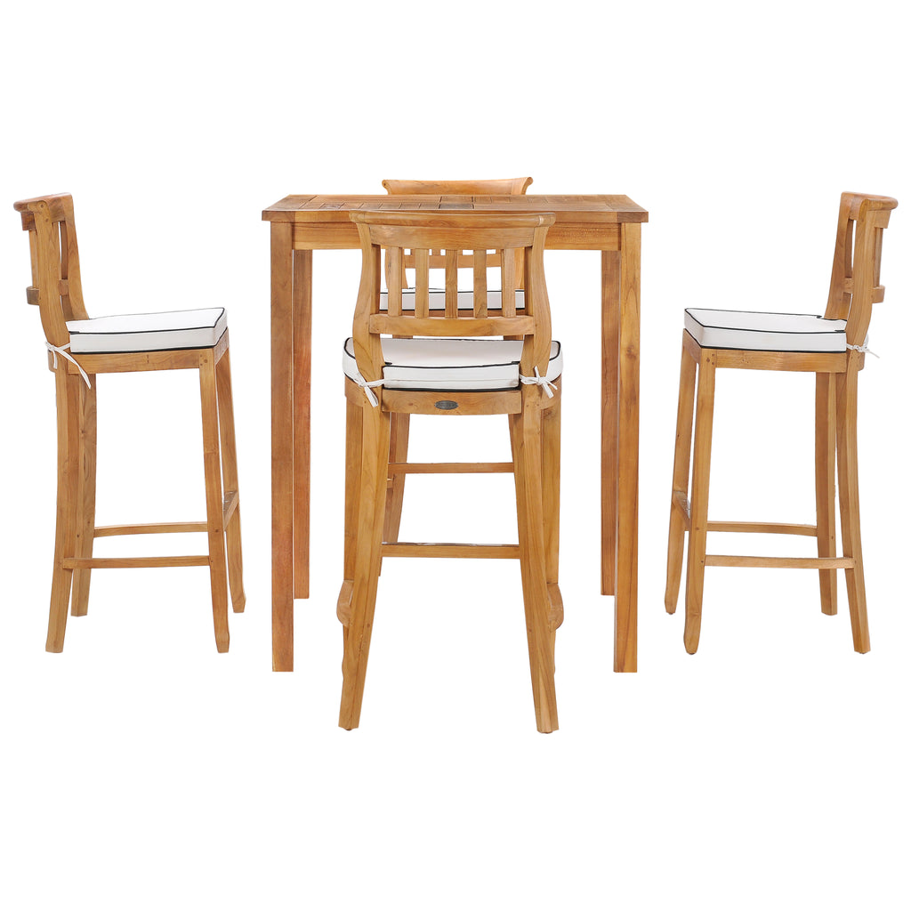 5 Piece Teak Wood Amsterdam Patio Bistro Bar Set with 35" Square Table & 4 Barstools by Chic