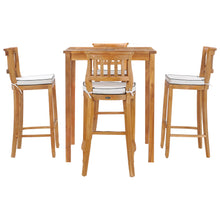 5 Piece Teak Wood Amsterdam Patio Bistro Bar Set with 35" Square Table & 4 Barstools