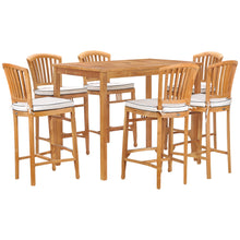 7 Piece Teak Wood Orleans 55" Rectangular Bar Set including 6 Barstools