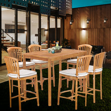 7 Piece Teak Wood Orleans 55" Rectangular Bar Set including 6 Barstools
