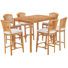 7 Piece Teak Wood Orleans 55" Rectangular Bar Set including 6 Barstools