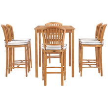 7 Piece Teak Wood Orleans 55" Rectangular Bar Set including 6 Barstools