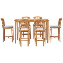 7 Piece Teak Wood Orleans 63" Rectangular Bar Set including 6 Barstools