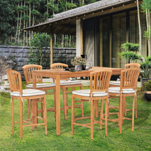 7 Piece Teak Wood Orleans 63" Rectangular Bar Set including 6 Barstools