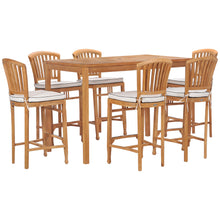 7 Piece Teak Wood Orleans 63" Rectangular Bar Set including 6 Barstools