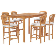 7 Piece Teak Wood Orleans 63" Rectangular Bar Set including 6 Barstools
