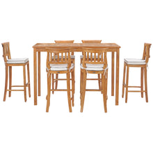 7 Piece Teak Wood Amsterdam 63" Rectangular Bar Set including 6 Barstools