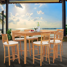 7 Piece Teak Wood Amsterdam 63" Rectangular Bar Set including 6 Barstools