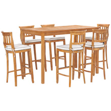 7 Piece Teak Wood Amsterdam 63" Rectangular Bar Set including 6 Barstools