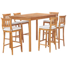7 Piece Teak Wood Amsterdam 63" Rectangular Bar Set including 6 Barstools