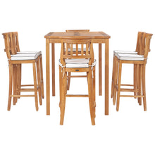 7 Piece Teak Wood Amsterdam 63" Rectangular Bar Set including 6 Barstools