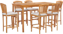 7 Piece Teak Wood Orleans 71" Rectangular Bar Set including 6 Barstools