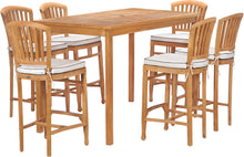7 Piece Teak Wood Orleans 71" Rectangular Bar Set including 6 Barstools